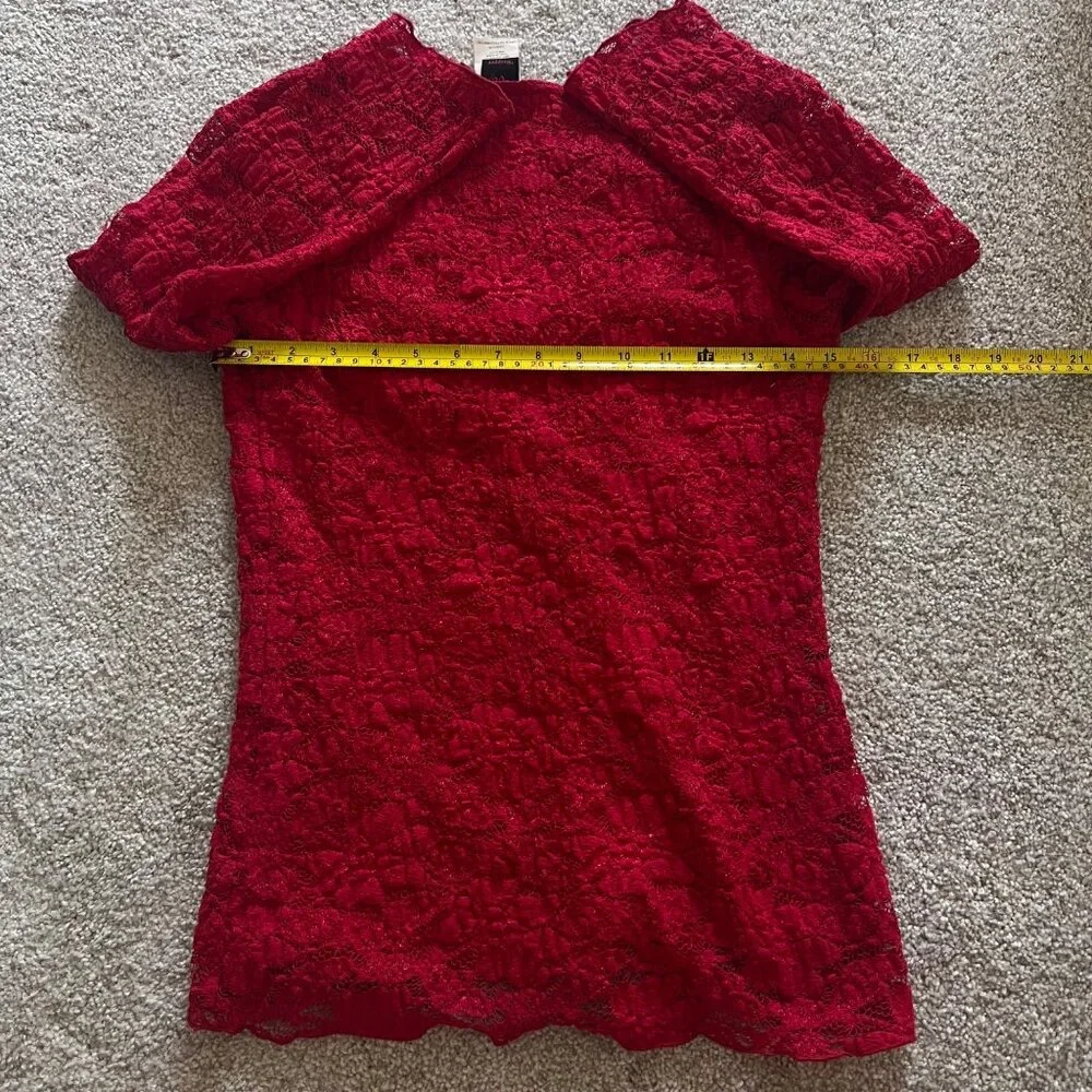 Vintage Wrapper Red Lace Babydoll Long Sleeve Italian Top size Medium - Picture 8 of 9